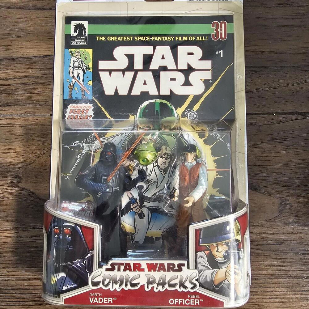 Star Wars 2 Pk Darth Vader & Rebel Officer Action Figures #1 Comic 2009 NIB
